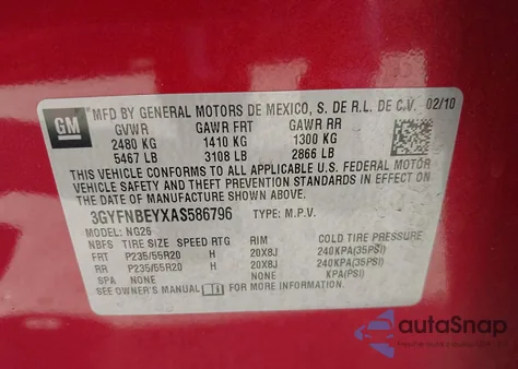 2010 Cadillac Srx Performance Collection from USA, damaged, VIN 3GYFNBEYXAS586796